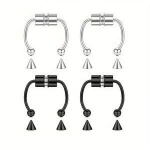 Magnetic Fake Septum Nose Ring Faux Piercing 4 Rings With Replacement Spike Tips